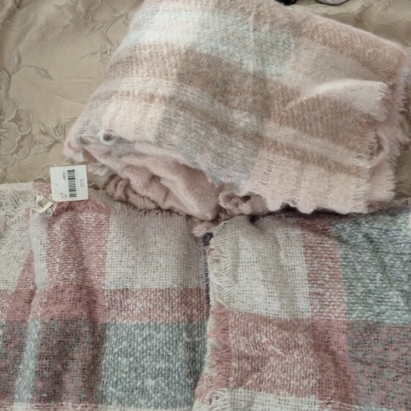 Pastel Scarf Wrap, Pink Plaid Wrap Scarf Striped Scarf Striped Throw Blanket - Picture 3 of 3
